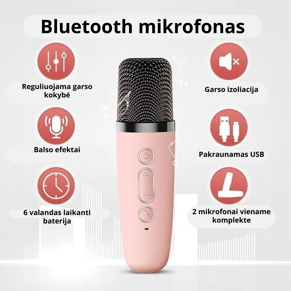 Nešiojama karaoke sistema su 2 mikrofonais