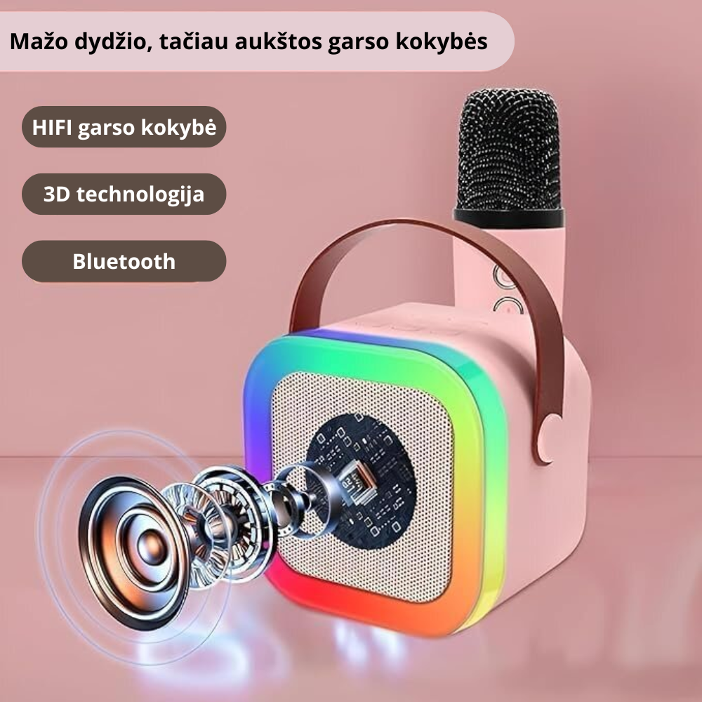 Nešiojama karaoke sistema su 2 mikrofonais